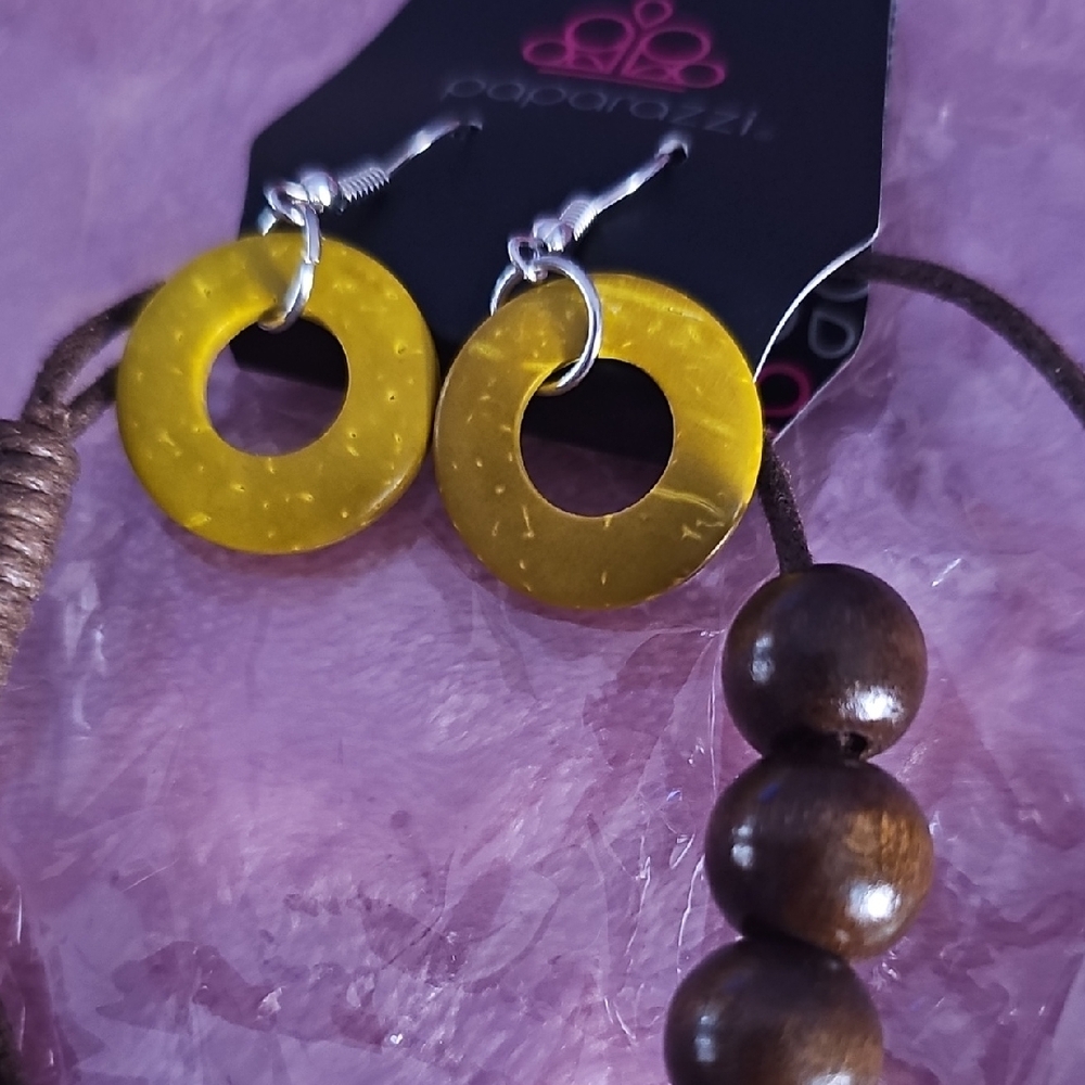 Paparazzi Yellow and Brown Beaded Necklace Set - Picture 3 of 4